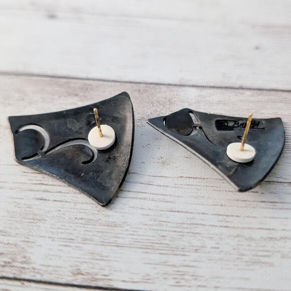 Vintage Stud Earrings Stunning Statement Earrings Very Unusual Large - Picture 4 of 5